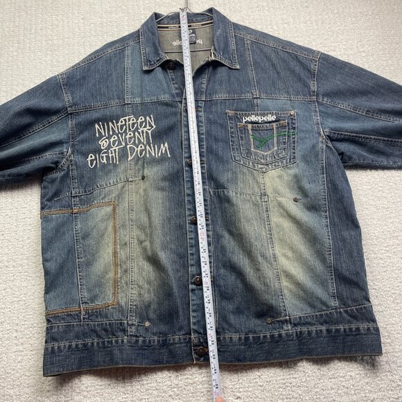 VTG PELLE PELLE Marc Buchanan Denim Jean Jacket Men XL Y2K Distressed 1978 - Picture 8 of 15